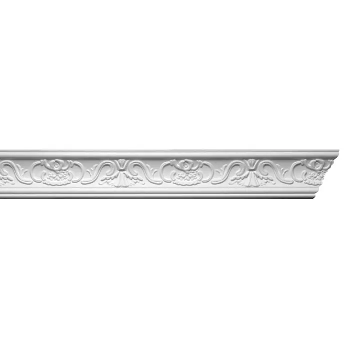 Zierprofil Prestige Tanja-F - 200 cm x 40 mm x 7 cm, Expandiertes Polystyrol (EPS) - Stuckprofil für die Wandgestaltung. Das weiße Zierelement mit floralen Mustern verschönert jeden Raum und verleiht ihm einen klassischen Look.