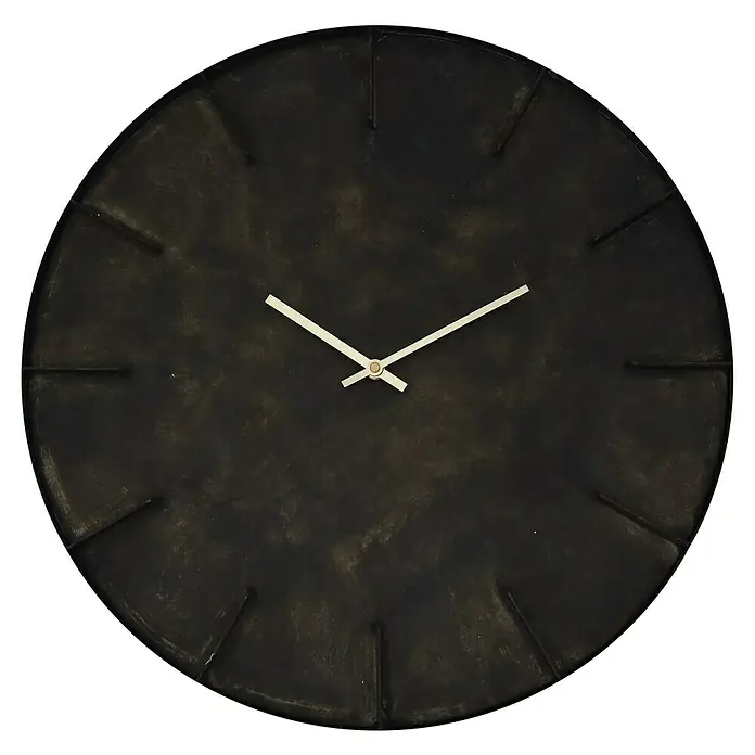 Wanduhr Anras - Durchmesser: 50 cm, Schwarz/Gold - Elegante schwarze Wanduhr mit minimalistischem Design und schlanken, hellen Zeigern, die eine moderne Note in jeden Raum bringt.