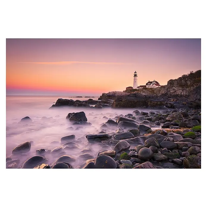 Papermoon Premium collection Fototapete Portland Scheinwerfer - B x H: 250 x 186 cm, Vlies - Das malerische Portland Head Leuchtfeuer in Maine mit seiner reichen Geschichte strahlt im goldenen Licht des Sonnenuntergangs über der felsigen Küste.