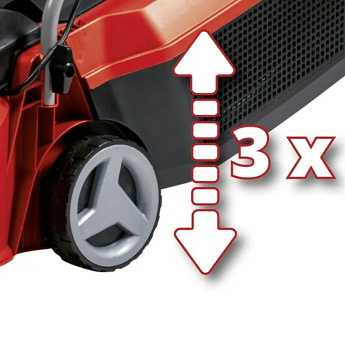 Einhell Power X-Change 18V Akku-Rasenmäher GE-CM 18/30 Li-Solo - 18 V, Li-Ionen, Ohne Akku, Schnittbreite: 30 cm - Detailaufnahme eines Rasenmähers mit Höhenverstellung.
