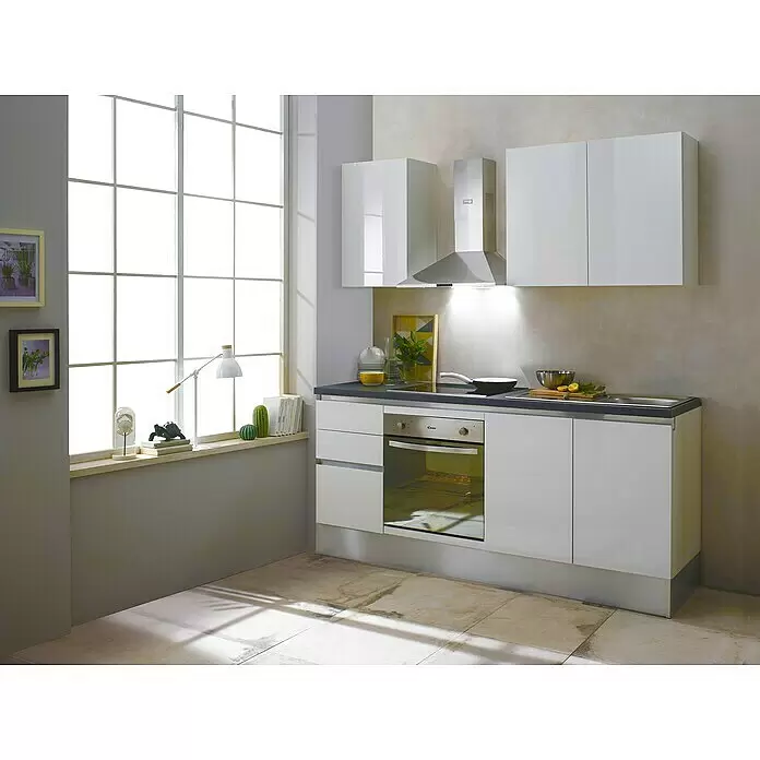 Marinelli Cucine Vormontierte Küchenzeile Giulia - Breite: 195 cm, Weiß, Mit Elektrogeräten, Dekor Arbeitsplatte: Steinoptik, Spüle rechts - Stimmungsaufnahme