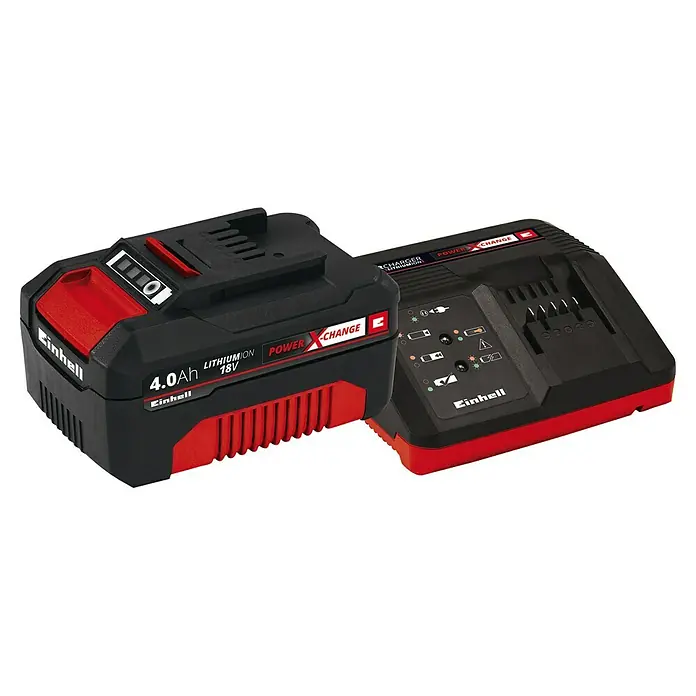 Einhell PXC 18V Batería y cargador PXC - 18 V, 1 batería, 4 Ah - Una batería Einhell 18V 4.0Ah Power X-Change con su cargador, perfecta para herramientas eléctricas inalámbricas y equipos de jardinería.