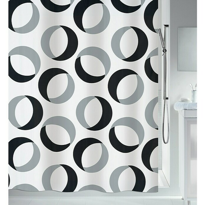 Spirella Cortina de baño textil Rings (180 x 200 cm, Gris/Negro) | BAUHAUS