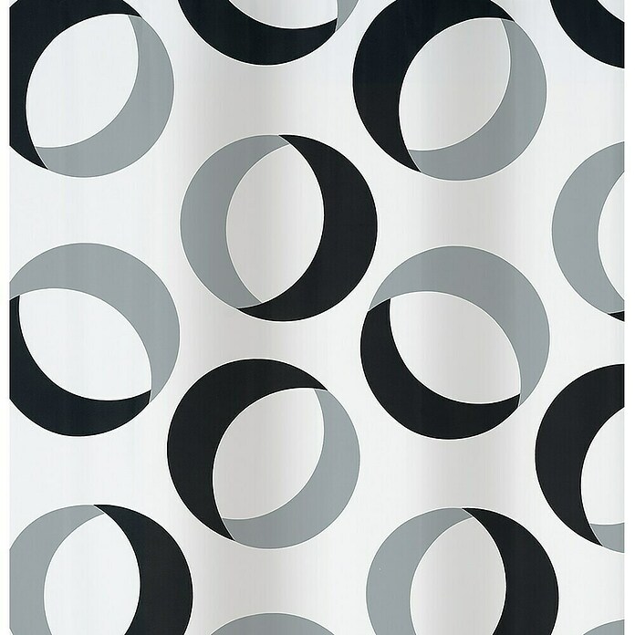 Spirella Cortina de baño textil Rings (180 x 200 cm, Gris/Negro) | BAUHAUS