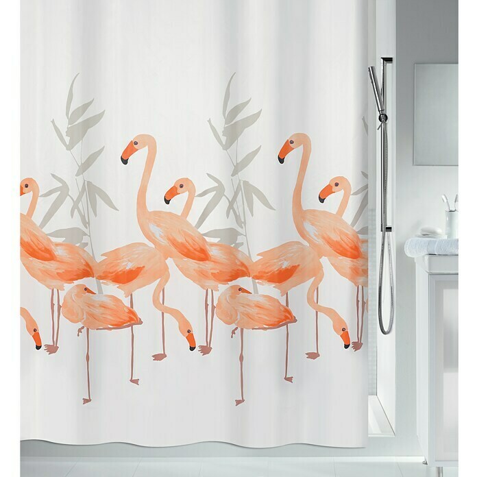 ornamento Objeción fragancia Spirella Cortina de baño textil Flamingo (180 x 200 cm, Blanco/Salmón) |  BAUHAUS