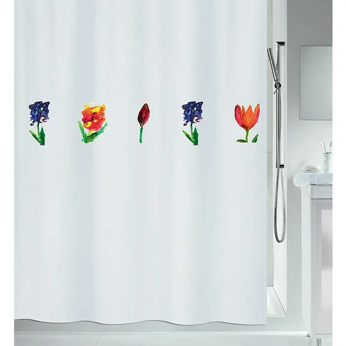 Spirella Cortina de baño Mano - An x Al: 180 x 200 cm, Multicolor - Cortina de ducha con estampado floral. La cortina de ducha es blanca y tiene un estampado floral en varios colores. Es una bella adición a cualquier baño.