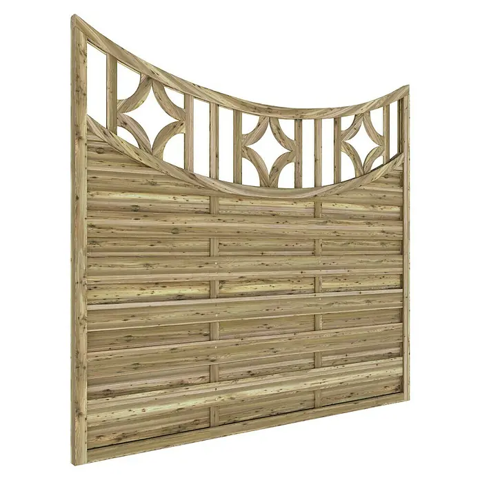 T & J Sichtschutzelement Olymp - B x H: 180 x 160 cm, Braun - Elegantes Holzzaunpaneel mit dekorativem, geschwungenem Oberteil, ideal als stilvoller Sichtschutz und Gartenelement. Natürliches Holzdesign für Außenbereiche.