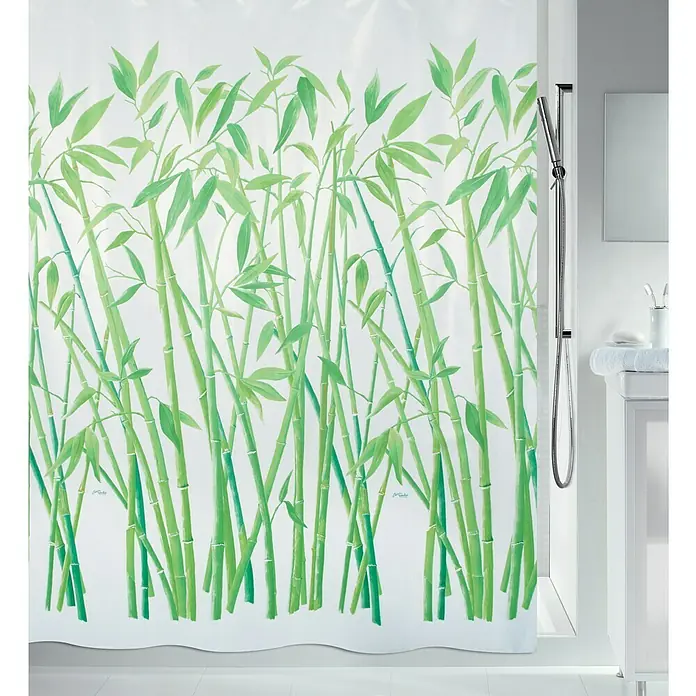 Spirella Cortina de baño Bambus - An x Al: 180 x 200 cm, Blanco/Verde - Cortina de ducha de bambú. La cortina de ducha de bambú verde aporta un toque de naturaleza y tranquilidad a cualquier baño.