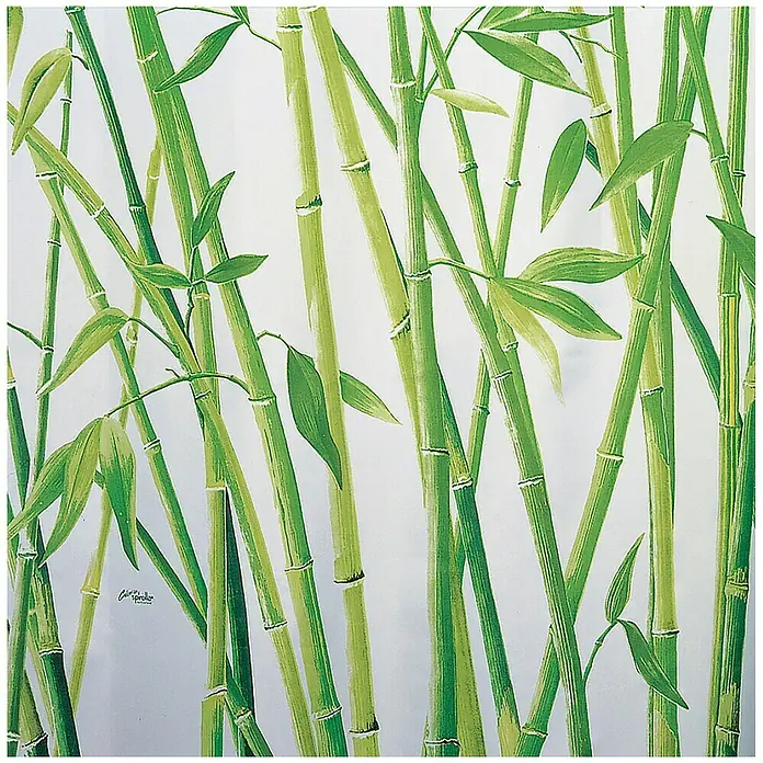 Spirella Cortina de baño Bambus - An x Al: 180 x 200 cm, Blanco/Verde - Tallos y hojas de bambú verdes.