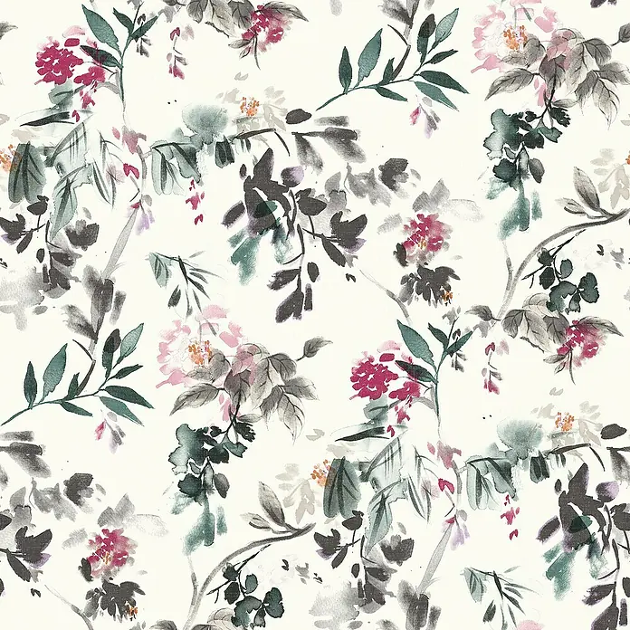 Spirella Cortina de baño Jinzo - An x Al: 180 x 200 cm, Multicolor - Un elegante patrón floral con delicadas flores y hojas en tonos suaves, perfecto para diseños de paredes o textiles con estilo.
