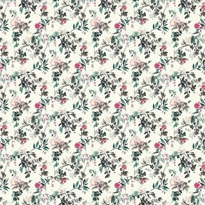 Spirella Cortina de baño Jinzo - An x Al: 180 x 200 cm, Multicolor - Elegante estampado de tela con diseño floral. Flores y hojas delicadas en colores suaves sobre fondo claro para creaciones elegantes.