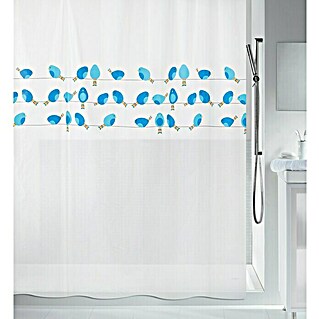 Spirella Cortina de baño textil Birdy (180 x 180 cm, Blanco/Azul)