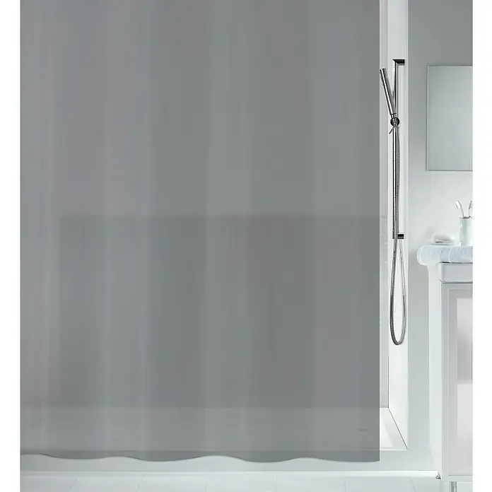 Spirella Cortina de baño Bio - An x Al: 180 x 200 cm, Plástico, Gris - Cortina de ducha gris con cabezal de ducha cromado y lavabo blanco para un ambiente de baño elegante.