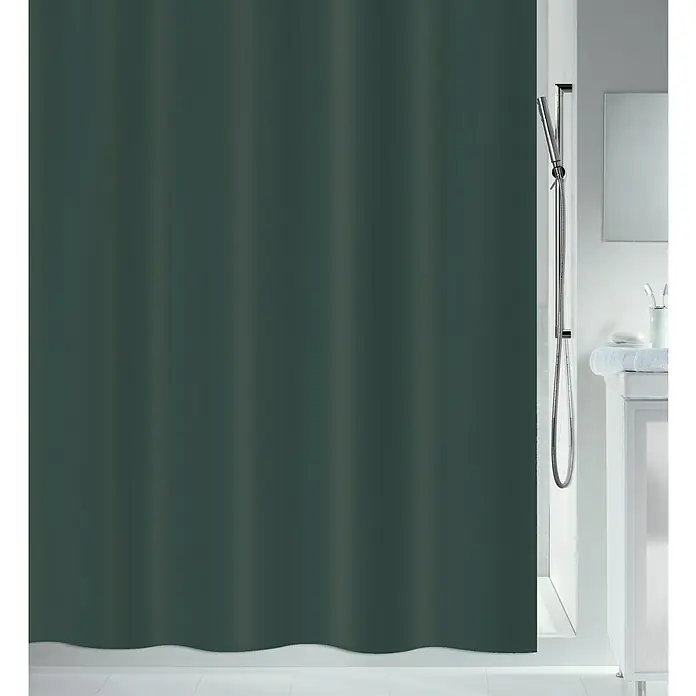 Spirella Cortina de baño Bio - An x Al: 180 x 200 cm, Plástico, Verde oscuro - Cortina de ducha verde oscuro contra un fondo de baño blanco, que brinda privacidad y un toque de color al espacio.