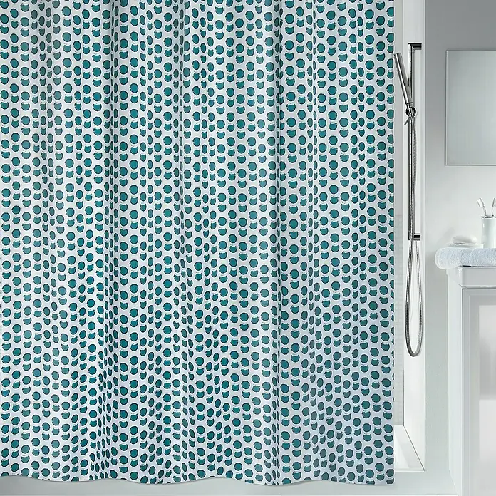 Spirella Cortina de baño Deep Forest - An x Al: 180 x 200 cm, Azul/Verde - Cortina de ducha con estampado de lunares azules y blancos. La cortina es un accesorio decorativo.