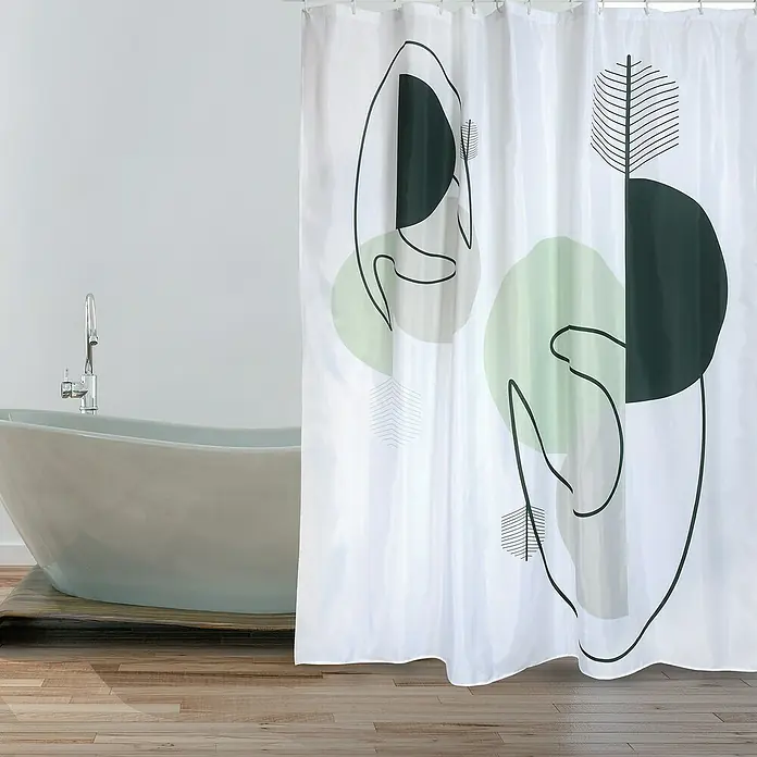 Venus Cortina de baño Minimalista - An x Al: 180 x 200 cm, Plástico - Cortina de ducha moderna con diseño abstracto en negro, verde y blanco, para toques elegantes en el baño.