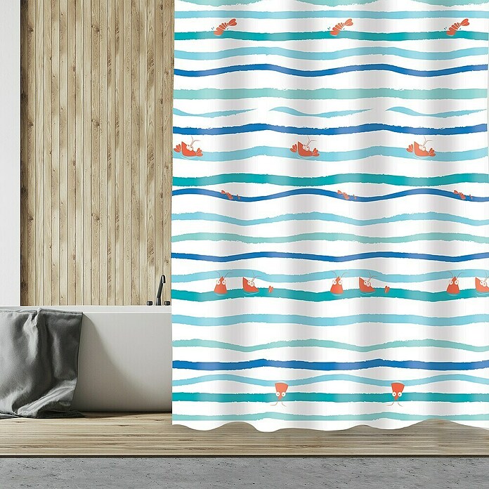 Venus Cortina de baño textil Deep Ocean (180 x 200 cm, Azul/Naranja) | BAUHAUS