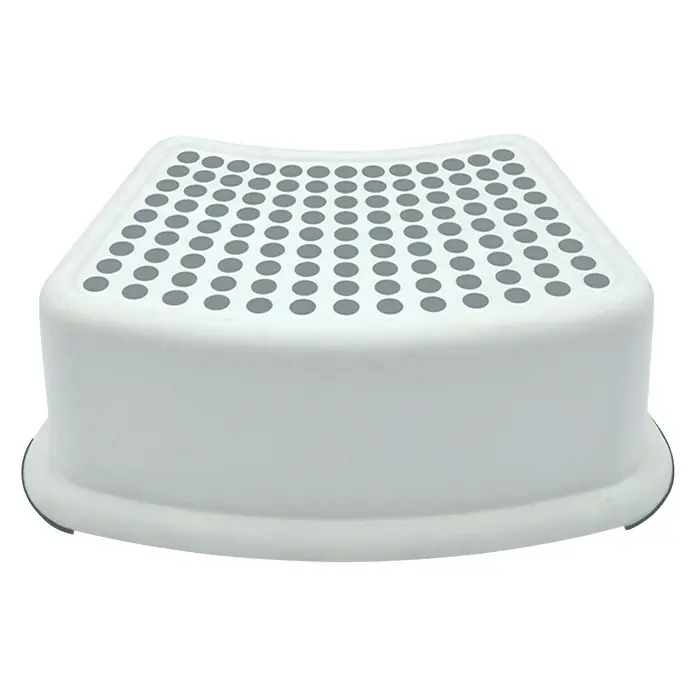 Escalón para baño - Altura: 24,5 cm, Blanco - Taburete blanco con puntos grises para niños, perfecto para baño o cocina, para alcanzar lugares altos de forma segura y antideslizante.
