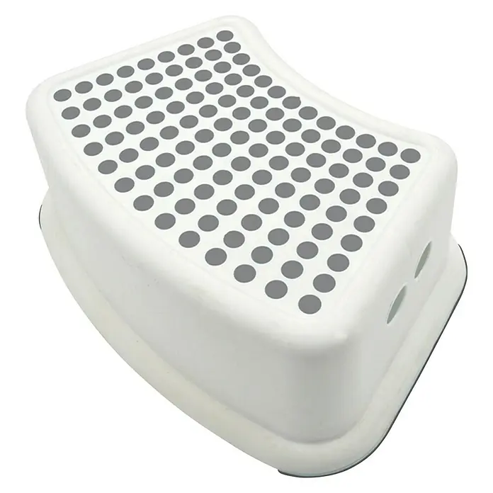Escalón para baño - Altura: 24,5 cm, Blanco - Un taburete blanco con círculos grises en la superficie para un mejor agarre. Ideal para que los niños alcancen áreas más altas.