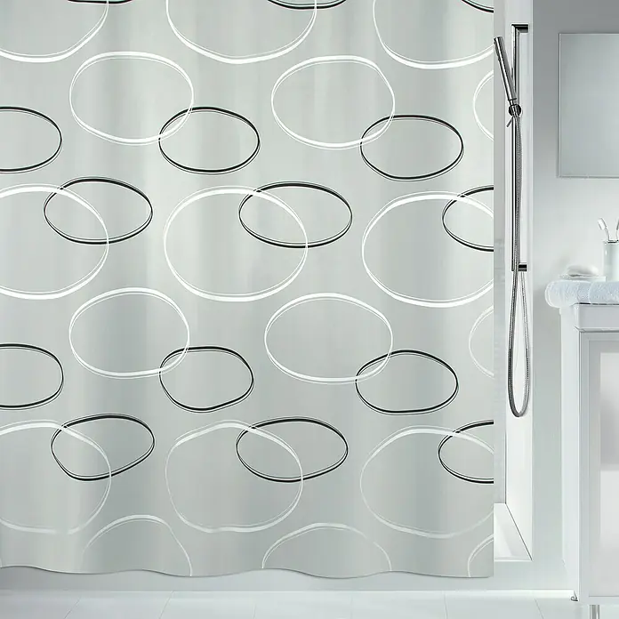 Spirella Cortina de baño Anello - An x Al: 180 x 200 cm, Gris - Una cortina de ducha gris con un moderno diseño de círculos abstractos añade estilo al baño. Complementa el interior.