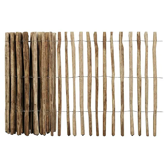 T & J Staketen Rollzaun Rollo 4 cm - B x H: 1.000 x 120 cm, Holz - Ein dekorativer, naturbelassener Zaun aus Holzlatten, ideal als Sichtschutz und zur Gartengestaltung.