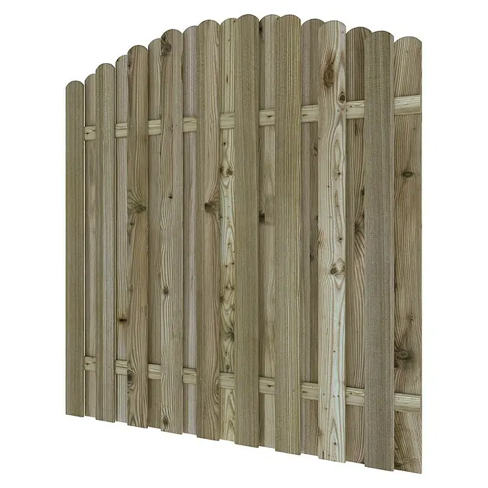 T & J Sichtschutzelement Lieke Bogen - B x H: 180 x 180 cm, Mit Bogen, Braun - Einblick auf einen stabilen Holzzaun, der Privatsphäre und Sicherheit bietet und den Garten stilvoll begrenzt.