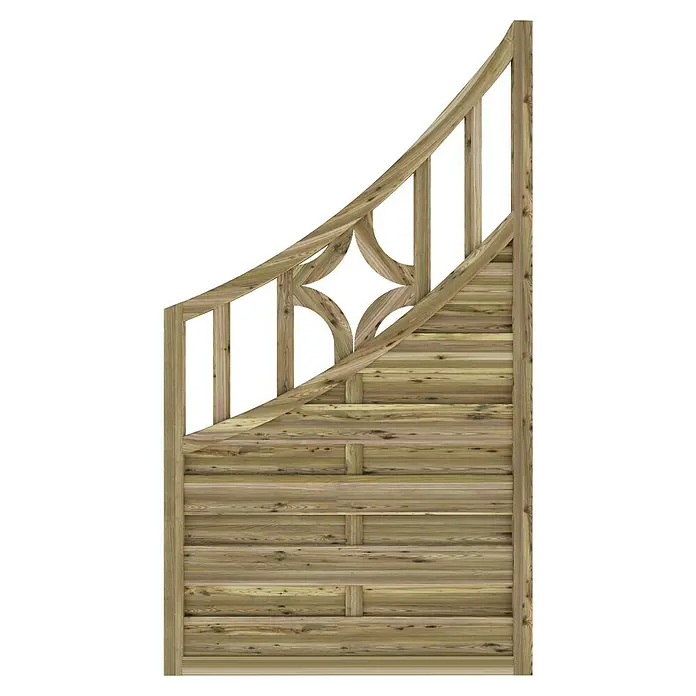 T & J Sichtschutzelement Olymp - 90 x 90/160 cm, Braun - Holzzaun-Tor mit einem auffälligen, geschwungenen Design und einer hellen Holzfarbe. Perfekt für jeden Garten oder Außenbereich.