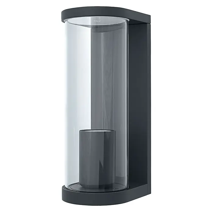 Ledvance Außenwandleuchte Endura Tbular - 11,7 x 8,2 x 22,2 cm, Dunkelgrau, IP44 - Eine elegante Tischleuchte mit zylindrischem Glasschirm und einem grauen Sockel. Die Lampe spendet ein sanftes, diffuses Licht für jeden Raum.