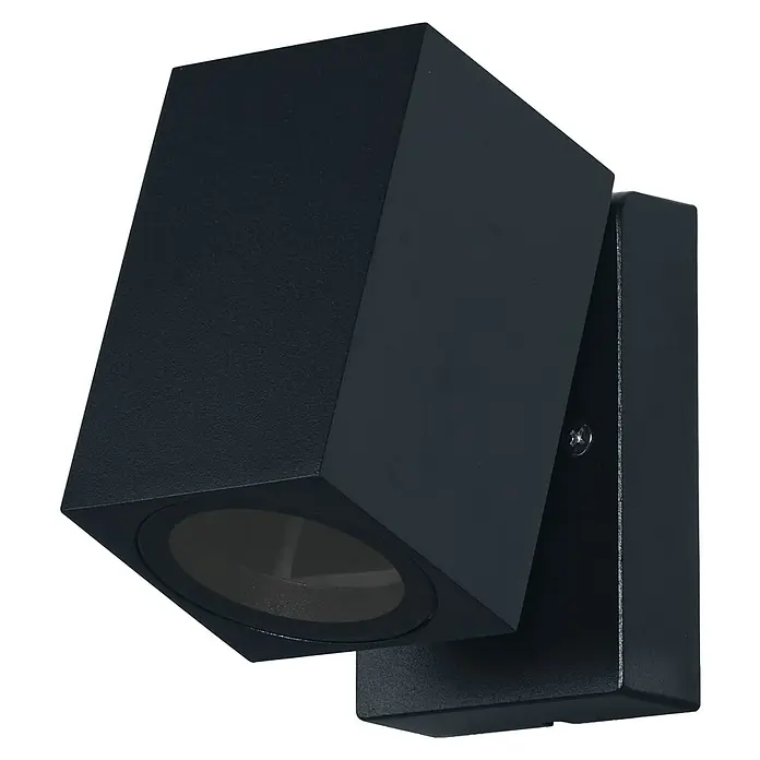 Ledvance Außenwandleuchte Endura Cube - 35 W, 6,6 x 9,3 x 10 cm, Schwarz, IP44 - Nahaufnahme einer schwarzen, würfelförmigen Außenwandleuchte mit verstellbarem Spot und robuster Bauweise, ideal für moderne Fassaden.