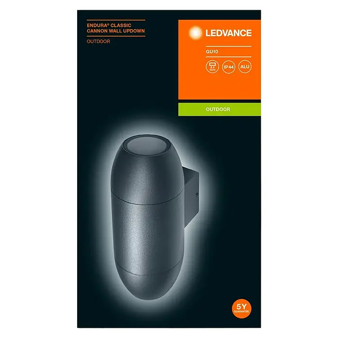 Ledvance Außenwandleuchte Endura Cannon Wall - 10,5 x 7,5 x 18 cm, Dunkelgrau, IP44 - Das Bild zeigt die LEDVANCE Endura Classic Cannon Wall Updown Außenleuchte, eine stilvolle und langlebige Beleuchtungslösung für den Außenbereich.