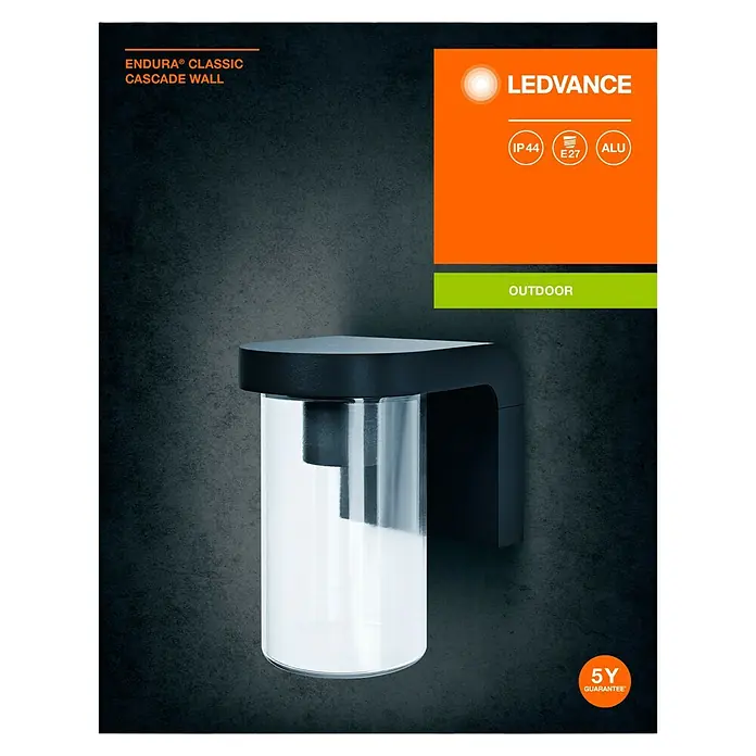 Osram Außenwandleuchte Endura Cascade Wall - 16 x 12 x 18 cm, Dunkelgrau, IP44 - LEDVANCE Endura Classic Cascade Wandleuchte für den Außenbereich, modernes Design mit klarem Zylinder.