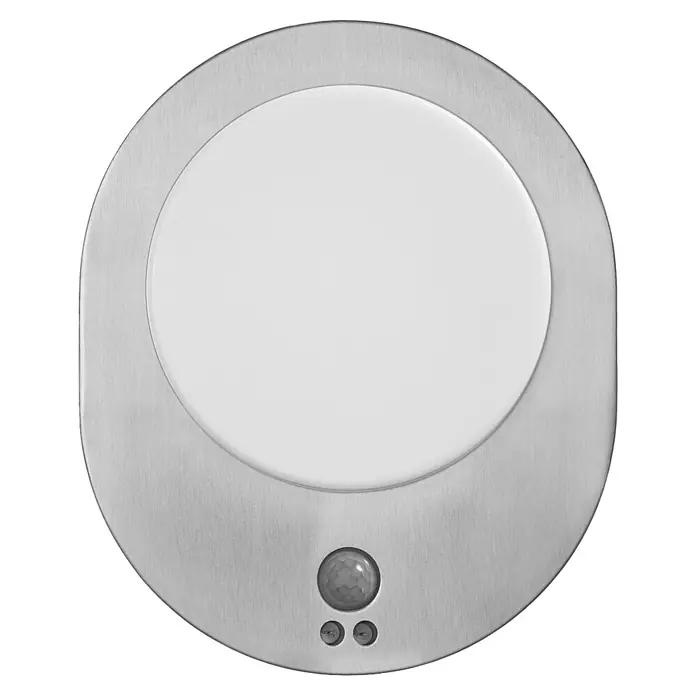 Osram LED-Außenwandleuchte Endura Disc Wall - 8 W, 24,4 x 20 x 6 cm, Silber, IP44 - Runde LED-Leuchte mit Bewegungssensor und gebürstetem Nickel-Finish, ideal für den Innenbereich und einfache Montage.