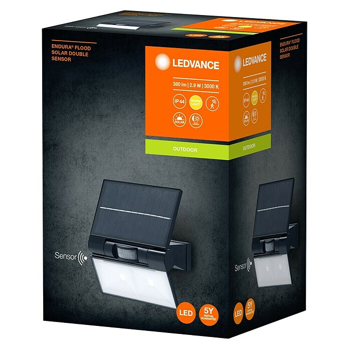 Osram Solar-Außenwandleuchte Endura Flood (2,9 W, L x B x H: 16 x 11 x 17,2 cm, Dunkelgrau, IP44, 380 lm, Lichtfarbe: Warmweiß) | BAUHAUS