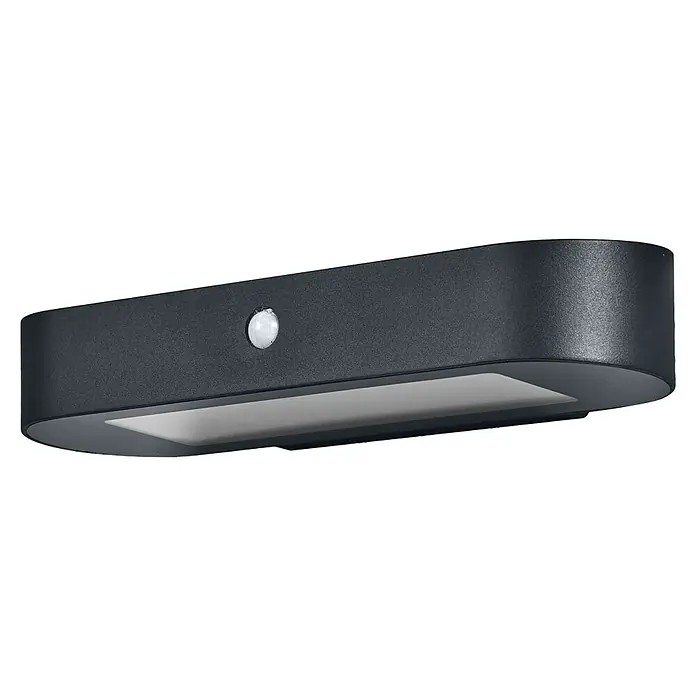 Ledvance Solar-Außenwandleuchte Endura Solar Oval Wall - 6 W, L x B x H: 34 x 12,5 x 6 cm, Schwarz, IP44, 540 lm - Eine moderne, längliche Außenleuchte in Anthrazit mit integriertem Bewegungsmelder, die stilvolles Design und Funktionalität vereint.