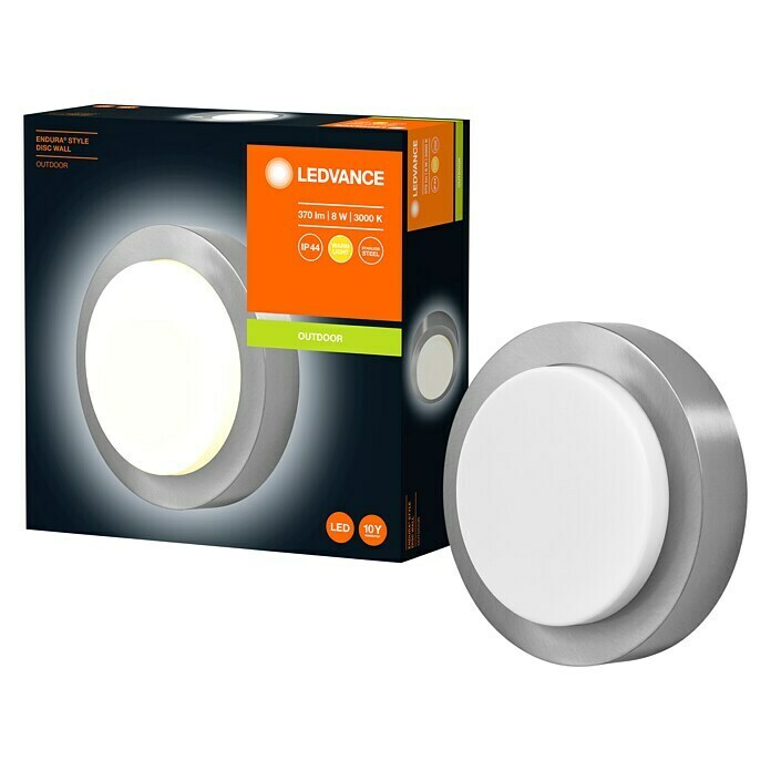 Ledvance LED-Außenwandleuchte Endura Disc Wall (8 W, 20 x 20 x 6 cm, Silber, IP44) | BAUHAUS