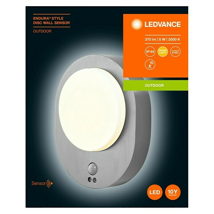 Ledvance LED-Außenwandleuchte Endura Disc Wall (8 W, 24,4 x 20 x 6 cm, Silber, IP44) | BAUHAUS