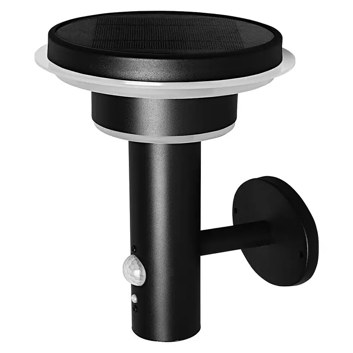 Ledvance Endura Sol Cirkle LED-Sensor-Außenwandleuchte - 6 W, L x B x H: 18,5 x 17,8 x 22 cm, Schwarz, Warmweiß - Schwarze LED-Solar-Wandleuchte mit Bewegungssensor und runder Montageplatte für den Außenbereich.