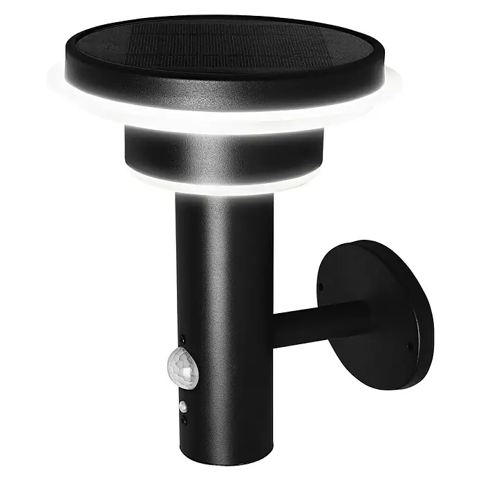 Ledvance Endura Sol Cirkle LED-Sensor-Außenwandleuchte - 6 W, L x B x H: 18,5 x 17,8 x 22 cm, Schwarz, Warmweiß - Schwarze LED-Solarwandleuchte mit Bewegungssensor, ideal für den Außenbereich.