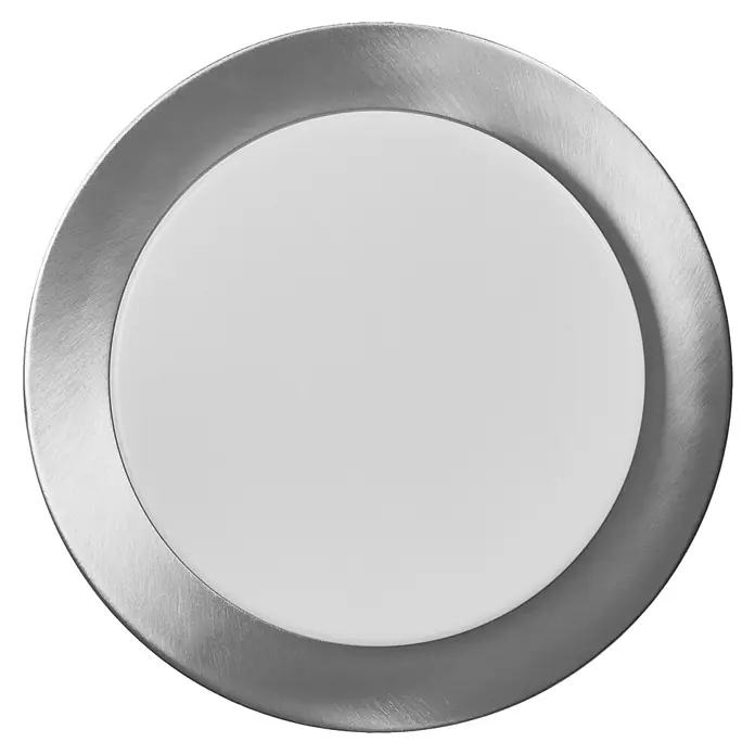 Osram LED-Außenwandleuchte Endura Disc Wall - 8 W, 20 x 20 x 6 cm, Silber, IP44 - Nahaufnahme einer runden LED-Deckenleuchte mit silberfarbenem Metallrahmen und weißer Lichtfläche für eine moderne und helle Beleuchtung.