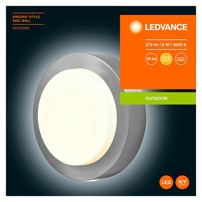 Ledvance LED-Außenwandleuchte Endura Disc Wall (8 W, 20 x 20 x 6 cm, Silber, IP44) | BAUHAUS