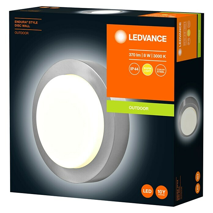 Ledvance LED-Außenwandleuchte Endura Disc Wall (8 W, 20 x 20 x 6 cm, Silber, IP44) | BAUHAUS