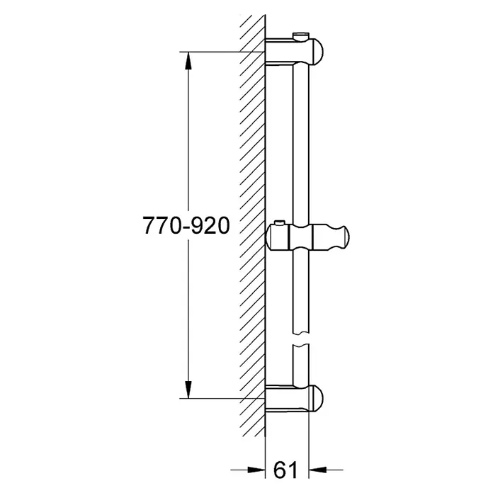Grohe Brausestange Euphoria Flex - Höhe: 92 cm, Lochabstand: 77 cm - 92 cm, Chrom - Abbildung eines Duschgleiters mit den Maßen 770–920 mm in der Höhe und 61 mm in der Tiefe.