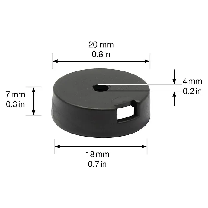 Wagner System Filzgleiter Duo Ultrasoft/Hyper - Durchmesser: 20 mm, 4 Stk., Mit Schraube - Schwarze Kappe mit den Maßen 20 mm Breite, 18 mm Tiefe und 7 mm Höhe.