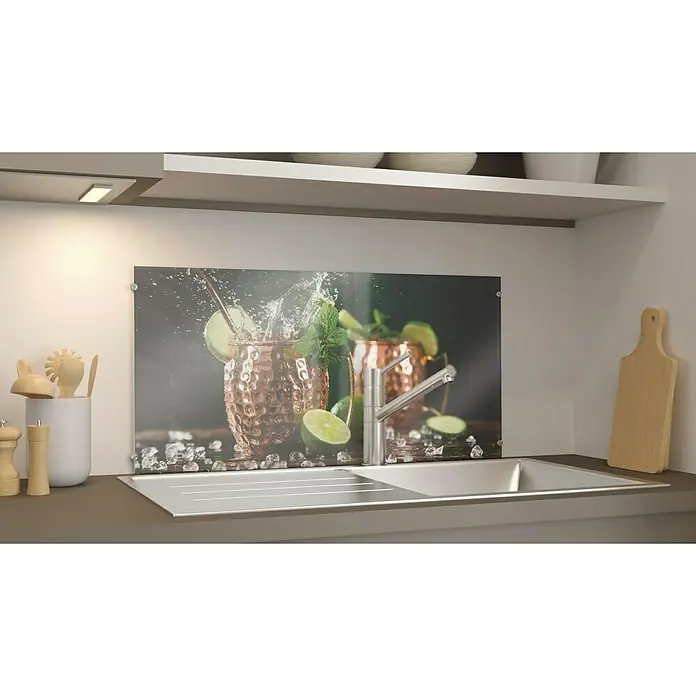 CUCINE Küchenrückwand - Moscow Mule, 80 x 40 cm, Stärke: 6 mm, Einscheibensicherheitsglas (ESG) - Rückwandpaneel mit einem erfrischenden Getränkemotiv. Die Küchenrückwand schützt vor Spritzern und verleiht der Küche eine individuelle Note.