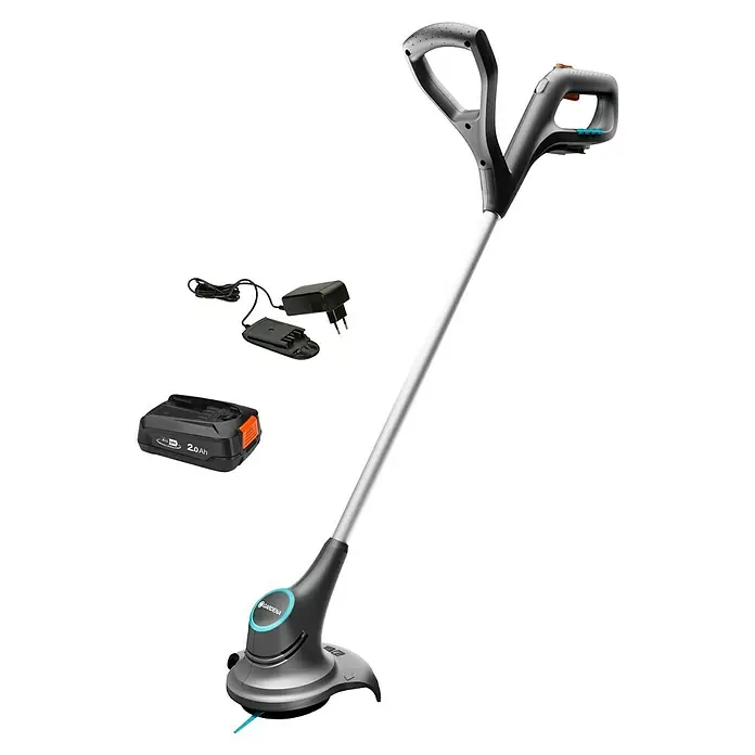 Gardena Power for All 18V Akku-Rasentrimmer - 18 V, 2 Ah, Li-Ionen, 1 Akku, Schnittbreite Messer: 23 cm - Akkubetriebener Rasentrimmer mit Akku und Ladegerät für präzise Rasenpflege und Kantenschnitt.