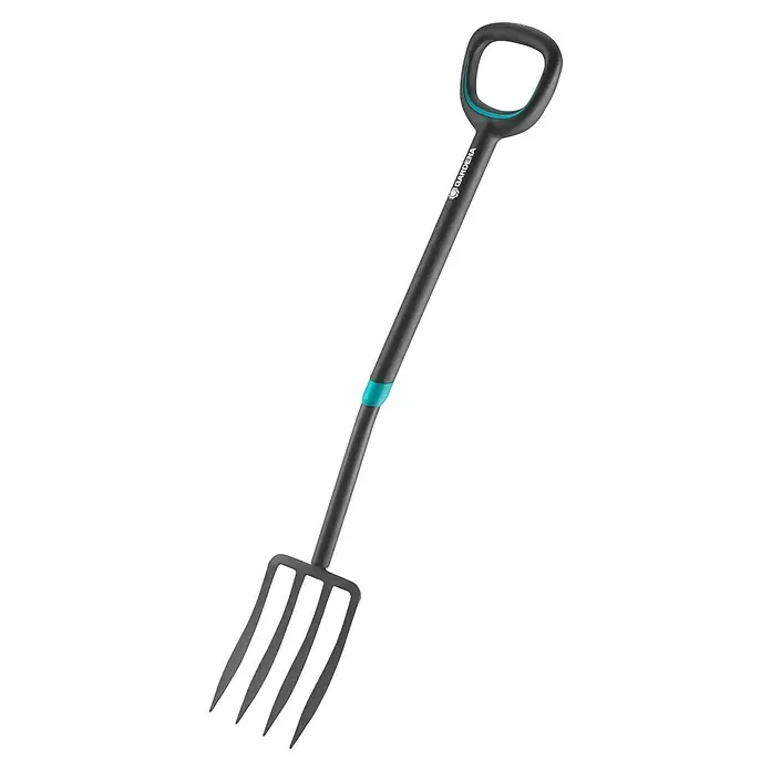 Gardena Ergoline Spatengabel - Anzahl Zinken: 4, Ergonomischer Stiel - Gartengabel von Gardena, ideal für Gartenarbeiten. Robuste Konstruktion mit ergonomischem Griff für komfortable Nutzung beim Umgraben und Auflockern von Böden.