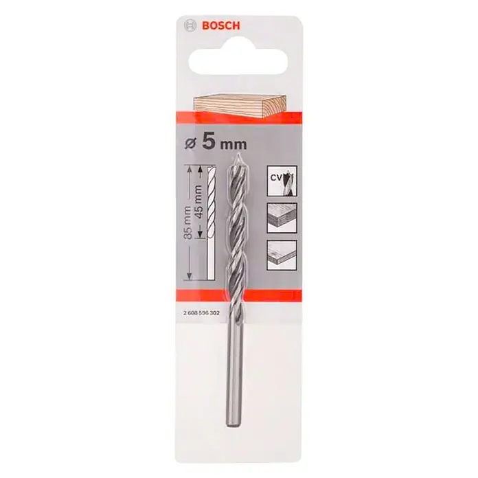 Bosch Broca para madera en espiral - 1 ud., Diámetro de la broca: 5 mm - Broca para madera Bosch de 5 mm en blíster, ideal para perforar con precisión agujeros en materiales de madera con bordes limpios.