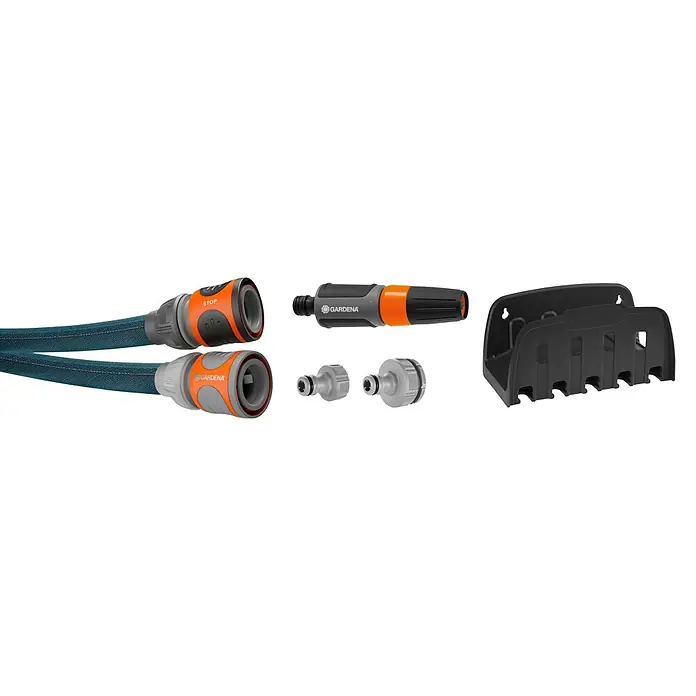 Gardena Gartenschlauch Liano Xtreme Set mit Wandschlauchhalter - Länge: 15 m - Gardena-Gartenschlauch-Set mit Schlauchkupplungen, Spritze und Wandhalterung für eine einfache und bequeme Gartenbewässerung.
