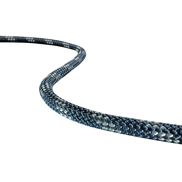 Robline Cabo a metros Globe 5000 MK2 - Diámetro: 8 mm, Poliéster, Azul marino / Plata - Primer plano de una cuerda de escalada azul robusta con un patrón blanco, ideal para ascensos seguros y desafiantes.