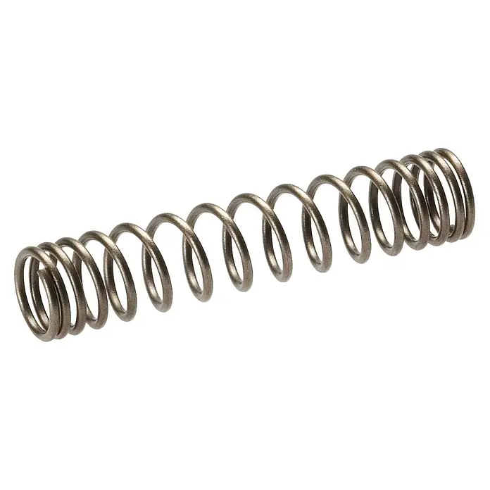 Ersatzfeder - Passend für: Gardena Gartenscheren 8754, 8755, 8757, 8759 - Nahaufnahme einer einzelnen Metallfeder auf einem schwarzen Hintergrund. Sie zeichnet sich durch ihre spiralige Form und silberne Farbe aus.